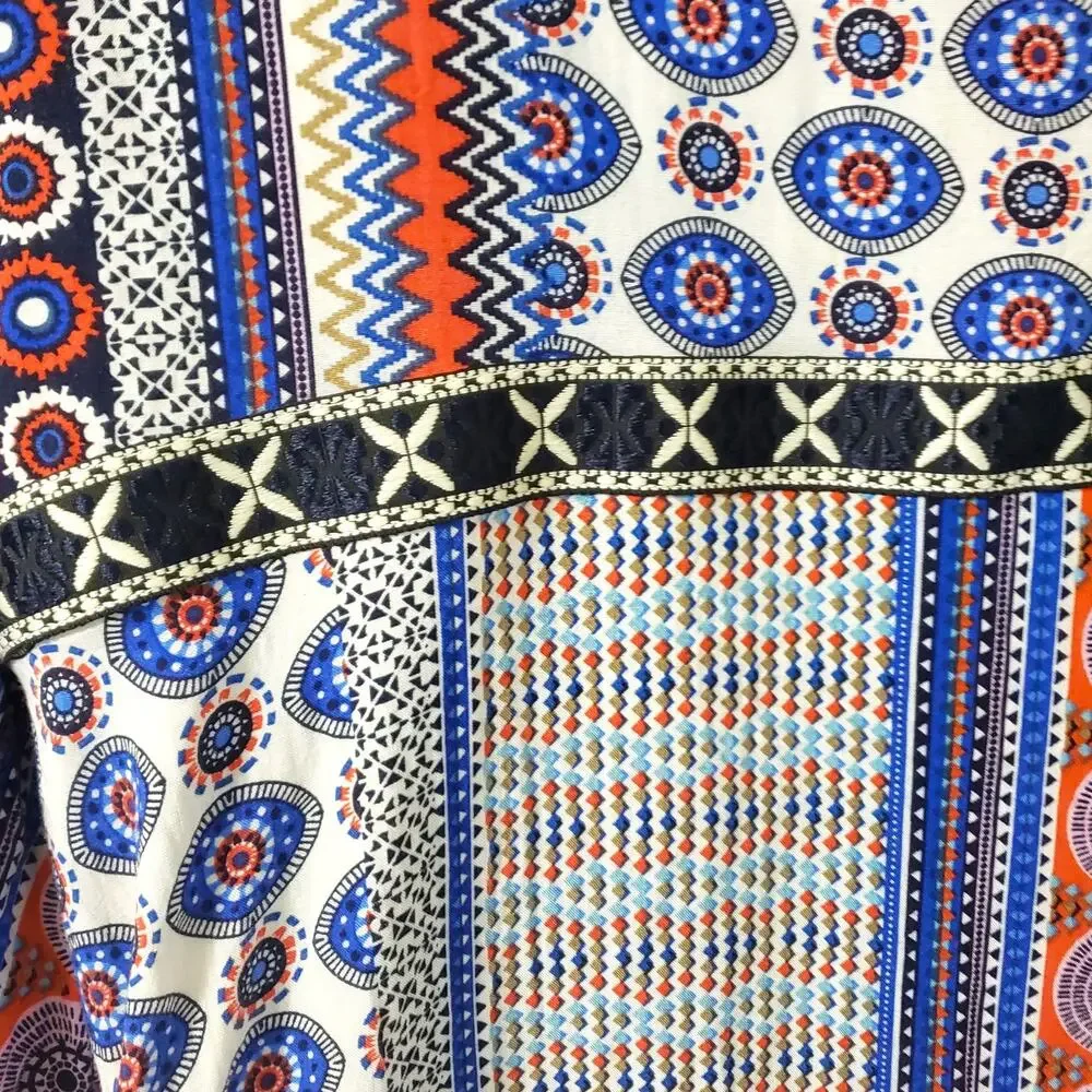 Valija Medallion Print‎ Patchwork Flare Sleeve Mini Dress Medium Multicolor Boho